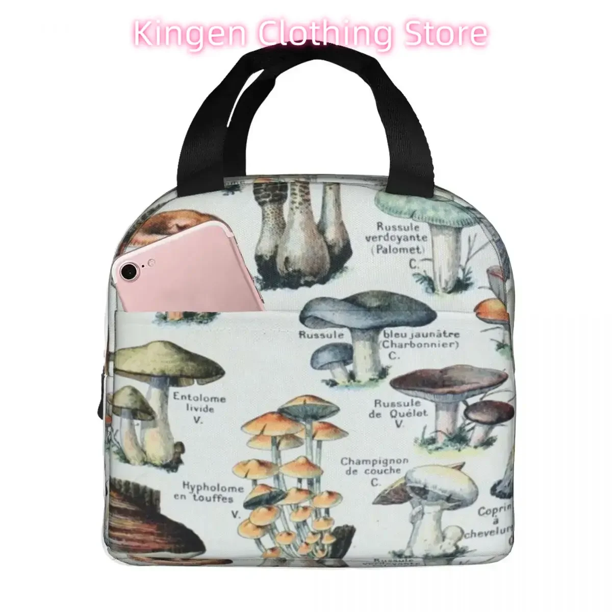 Bolsa de almuerzo con tabla de setas comestible Vintage, refrigerador de lona aislado impermeable, fiambrera térmica para comida fría para Picnic para mujeres y niños