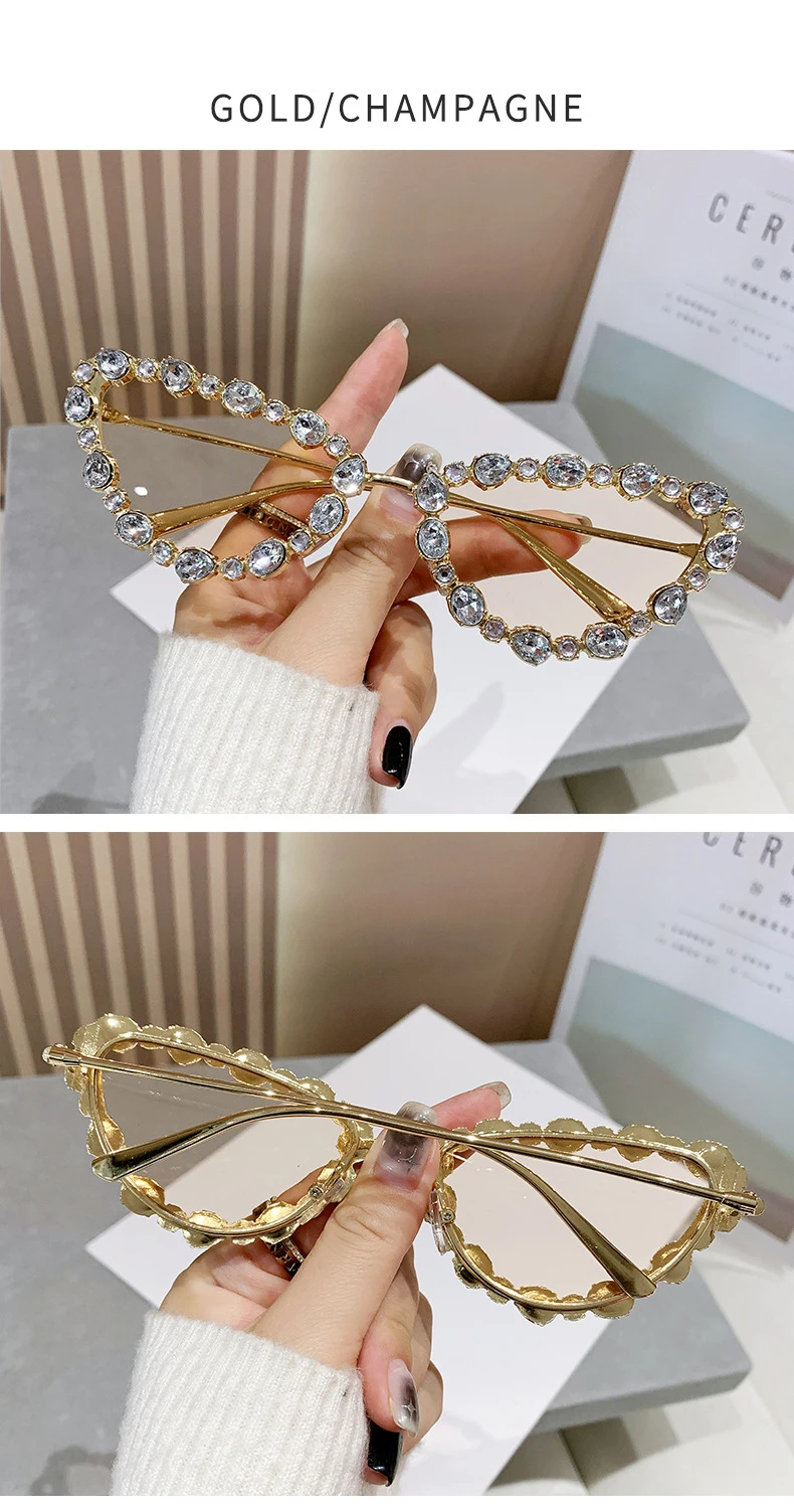 Europäischer Stil Voll-Strass Katzenaugen-Sonnenbrille Nischen-Design Party-Laufsteg-Stil Exquisite Sonnenbrille 81061 – Detail 9