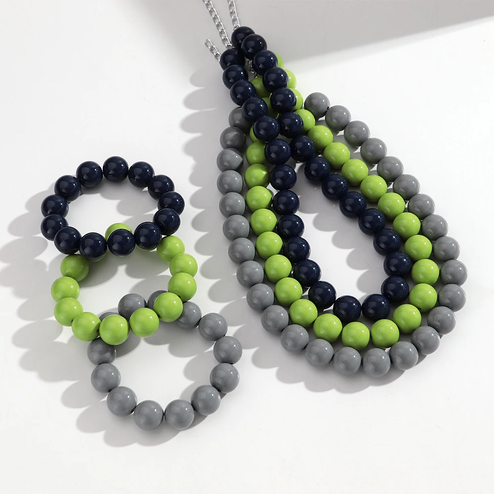 2 Teile/satz Boho Bunte Acryl Runde Perlen Halsband Halskette Armbänder Geometrische Harz Ball Perlen Party Schmuck Set für Frauen Neue – Detail 7