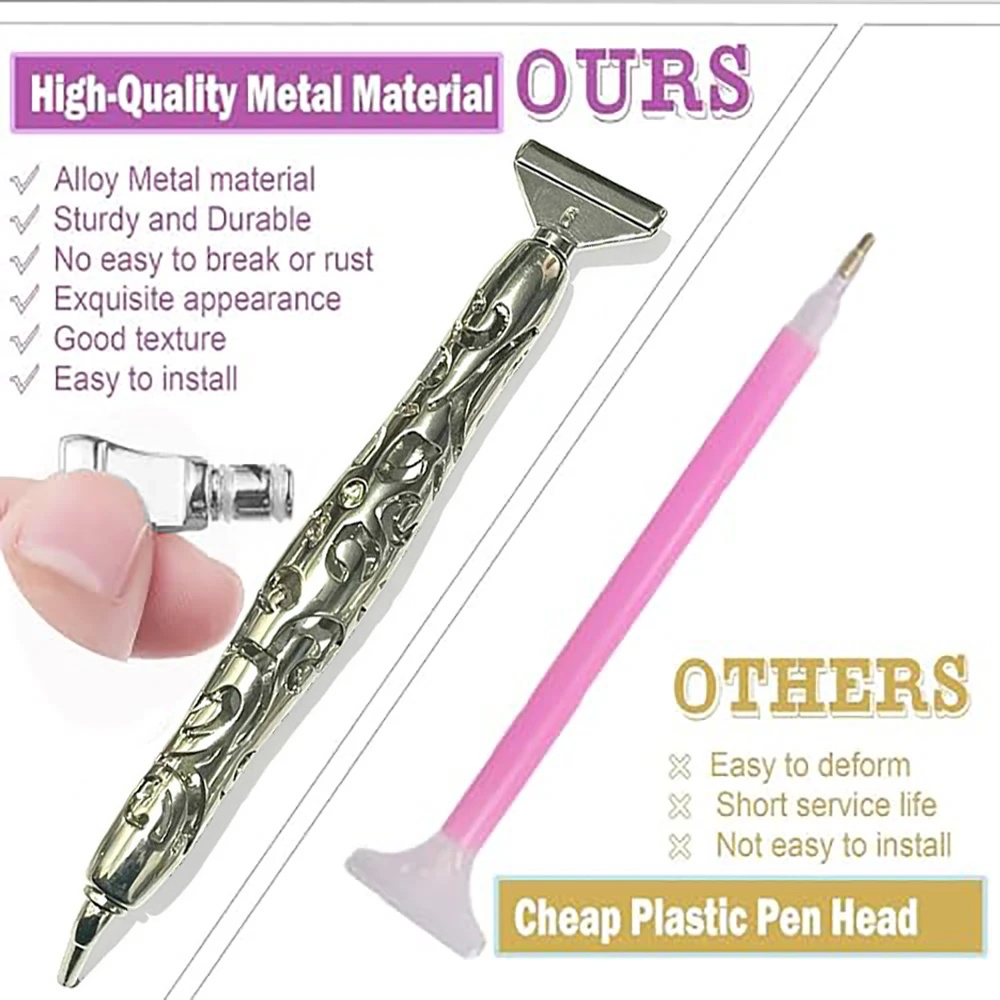 Diamond Painting Accessories Pen, Point Drill Tools with Putty Wax, 5d DIY Kit Multifunctional Aluminum Alloy Hollow Pens Head