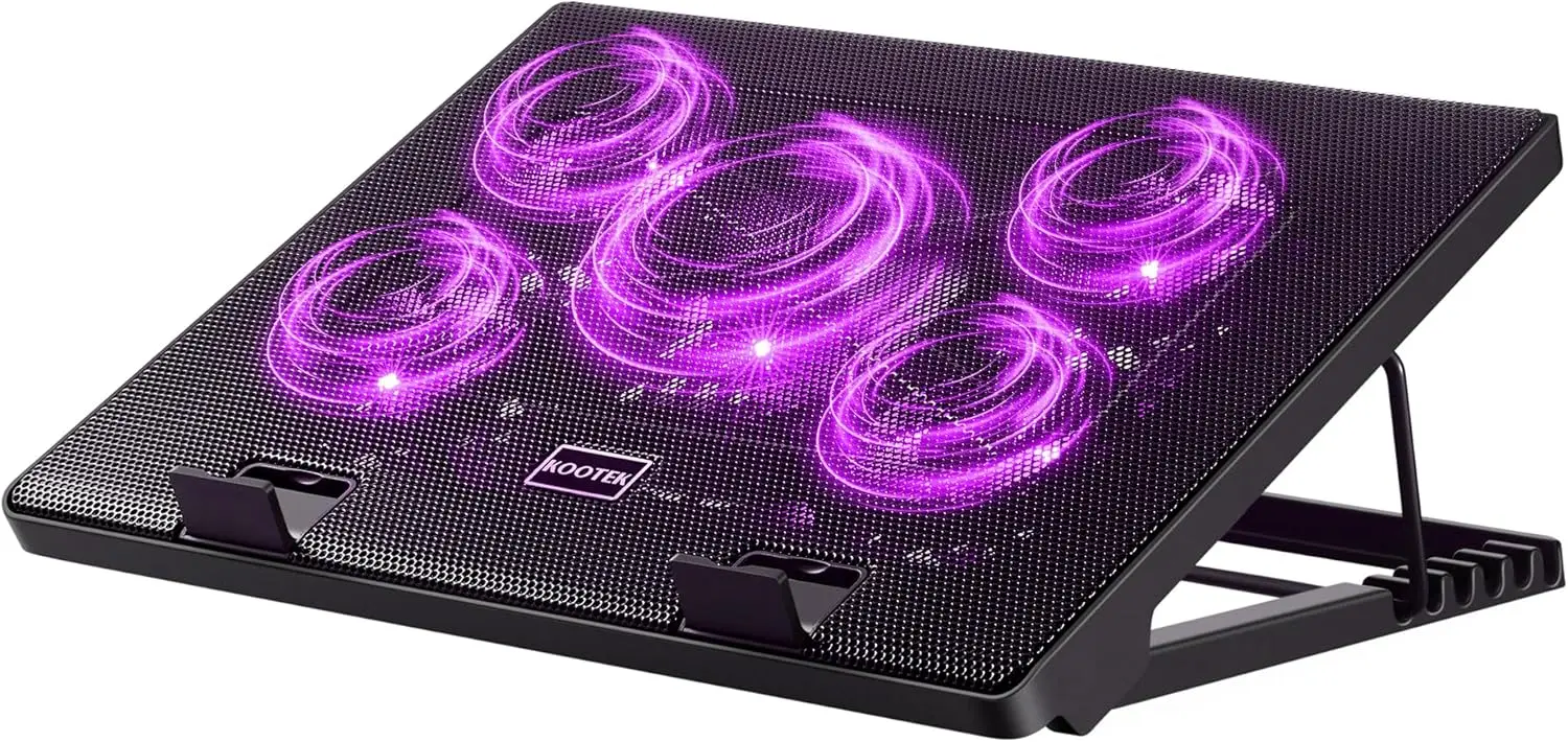 

5-Fan Laptop Cooling Pad with Adjustable Height for 12-17 Inch Gaming & Work Laptops, Quiet Operation & USB Hub (Purple)