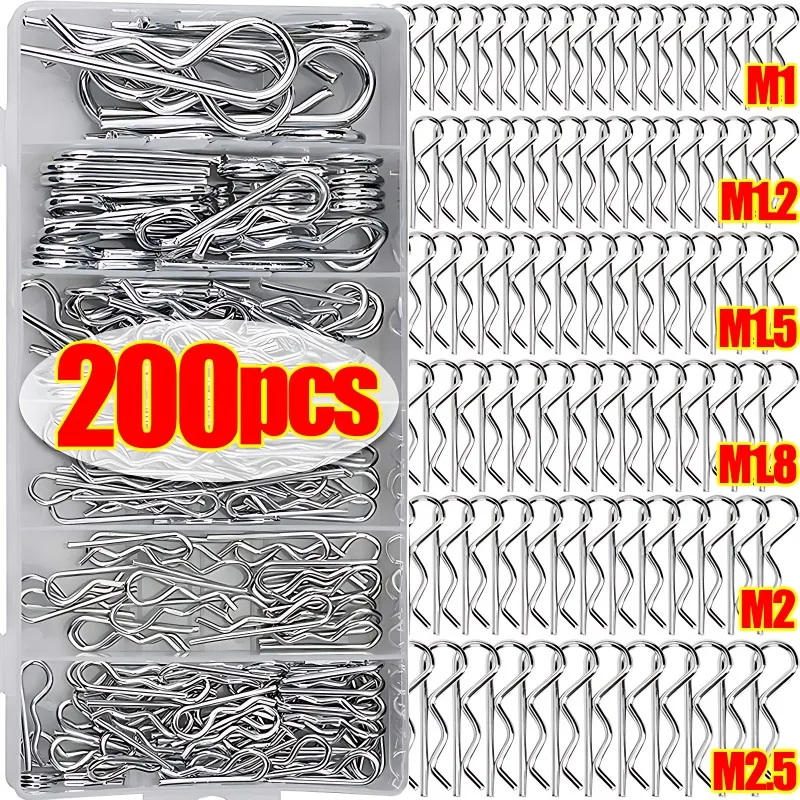 

200/100PCS Metal Steel R Type Spring Cotter Pin Wave Shape Split Clip Clamp Hair Tractor Pin for Car M1 M1.2 M1.6 M1.8 M2 M2.5