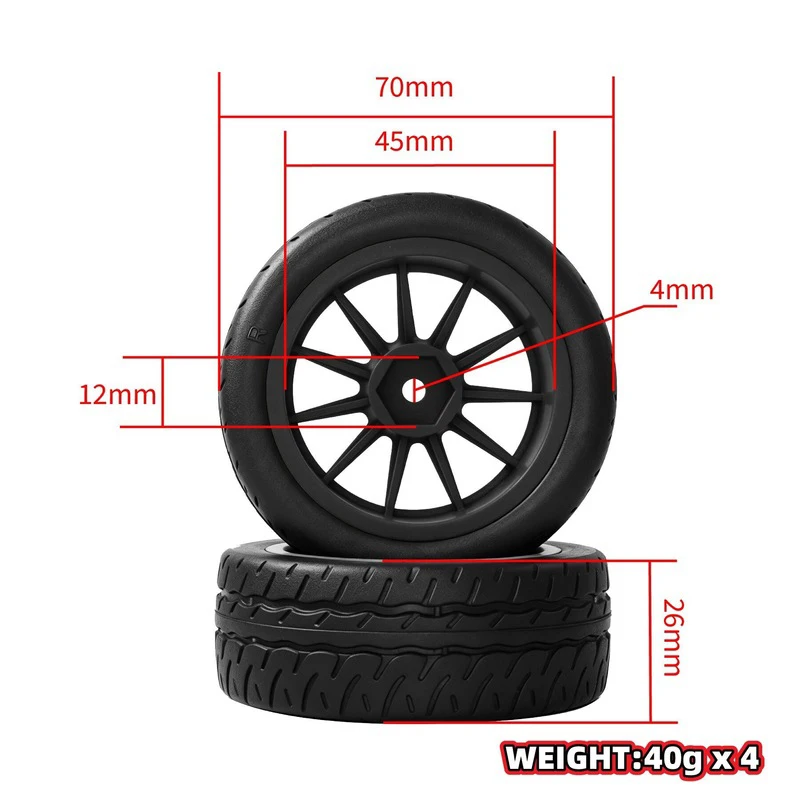 High Grip Soft Rubber 70mm 4Pcs 1/10 RC Rally Tires Set for Tamiya TT01 XV02 Kyosho YOKOMO Sakura HPI Drift Car