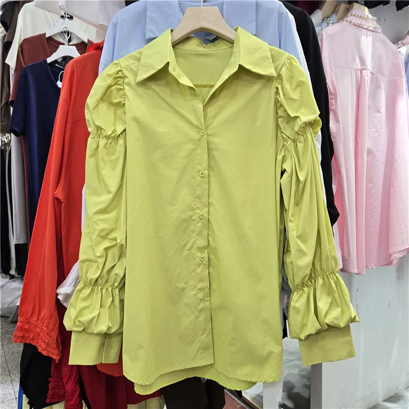 WTHT Trendy Fashion Women's Wrinkled Puff Long Sleeve France Style Shirt 2026 Spring New Lapel Loose Blouse Female 1LS2880