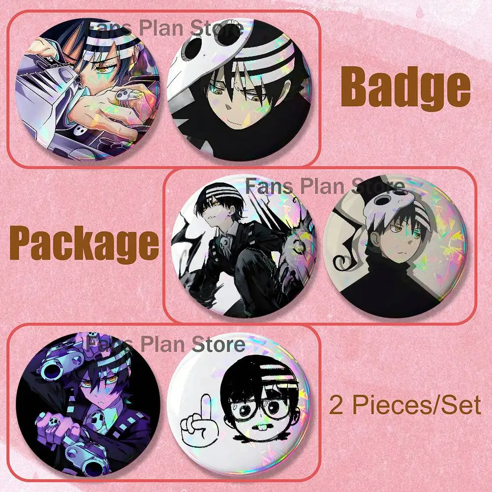 S-Soul Death Kids 2-piece Set Enamel Pins Cartoon Anime Badge Fashion Jewelry Accessories Round Snap-in Brooch On Backpack