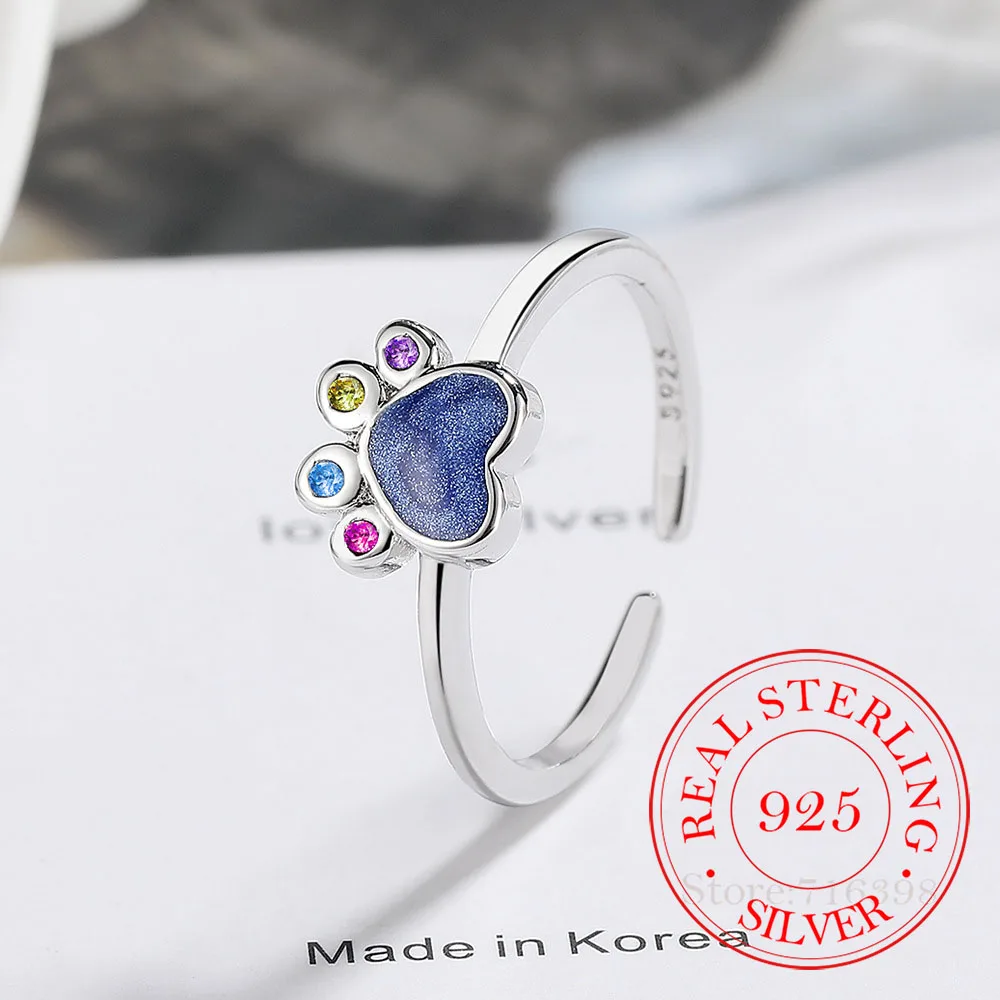 

Original 925 Sterling Silver Crystal Cat Footprints Rings for Women Men Fashion Women's Jewelry Party Girls Wedding Anillos Gift
