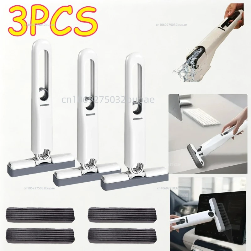 Mini Mop Dobrável com Cabo Pequeno e Espremedor Potente, Autoespremedor para Limpeza de Pisos, Mesas, Janelas e Carros, para Limpar Azulejos e Paredes