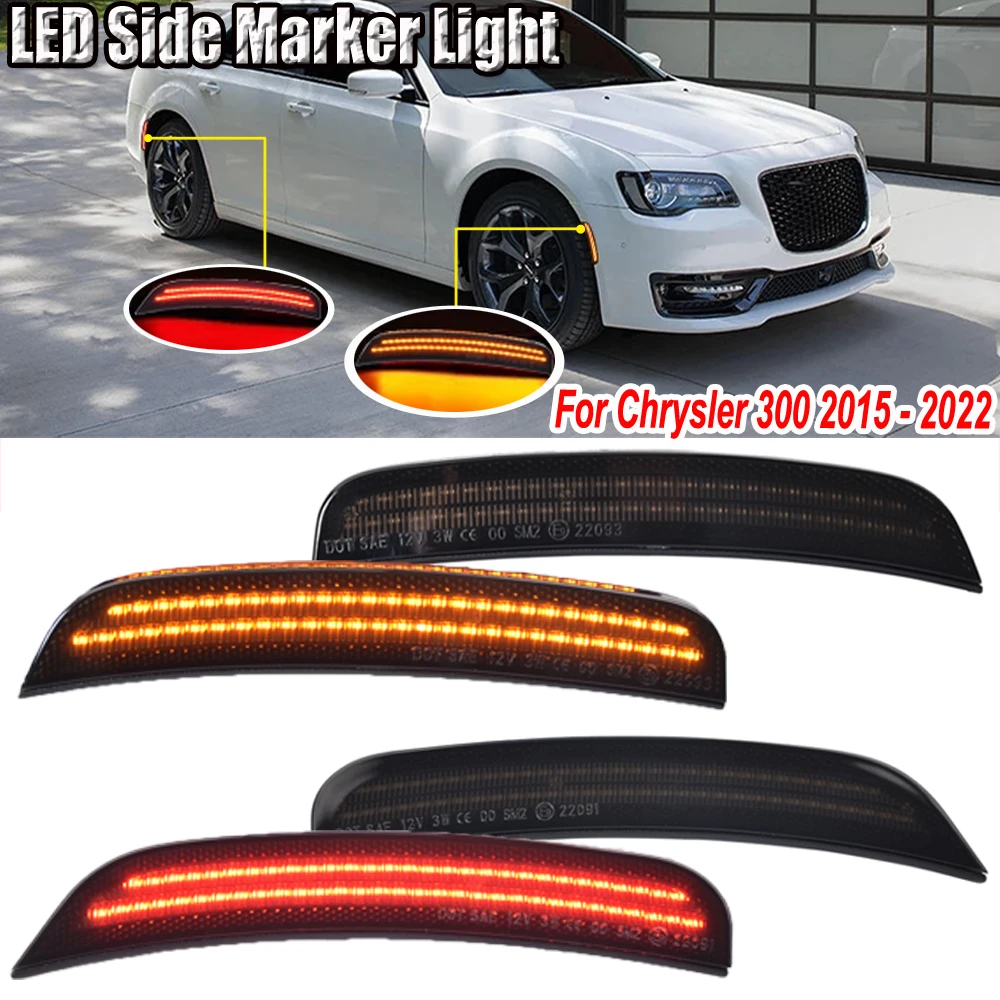 Front Amber Rear Red Led Side Marker Turn Signal Lights 2Pieces For Chrysler 300 2015 2016 2017 2018 2019 2020 2021 2022