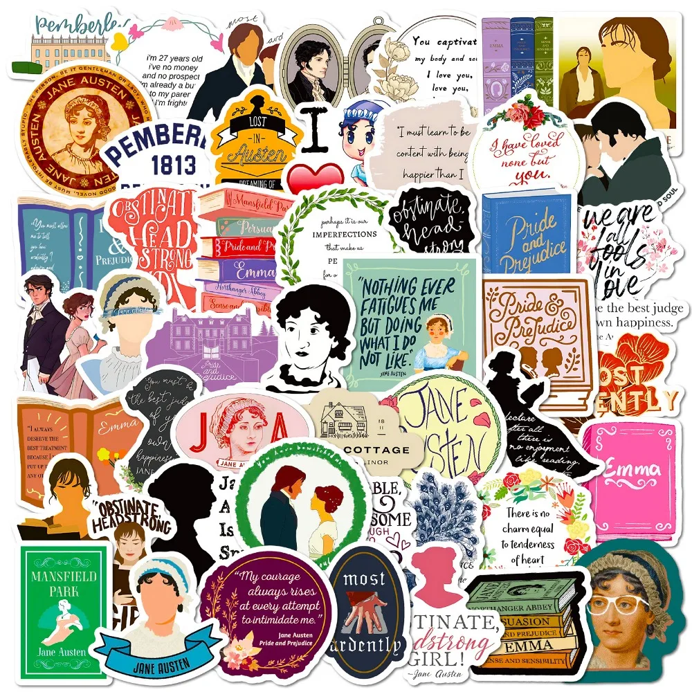 10/50Pcs Jane Austen Art Writer Sticker Personalized Collection Decoration Clipbook Luggage Book Desk English Phrases Gift Toys