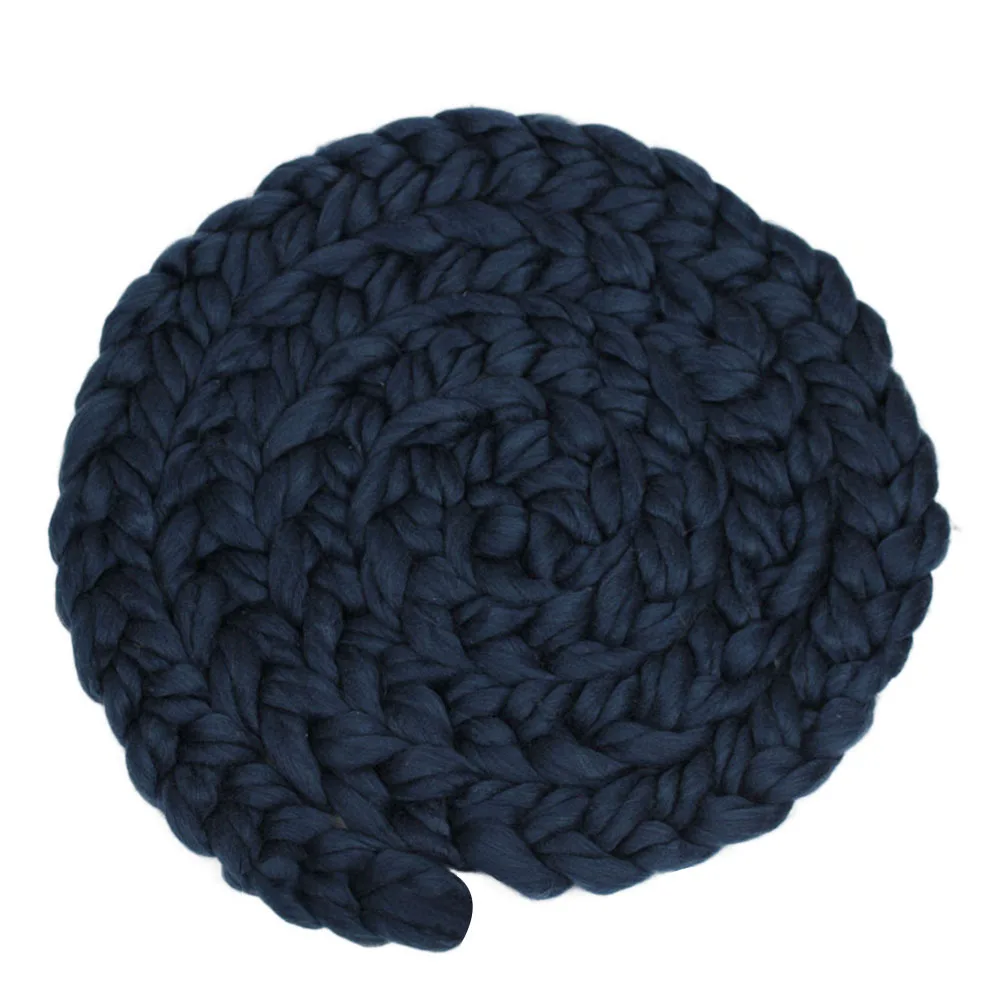 

Dark Blue Newborn Knitted Braid Blanket Handmade Sleeping Mat for Babies Warm Comfortable Winter Autumn Spring Ac Room Use