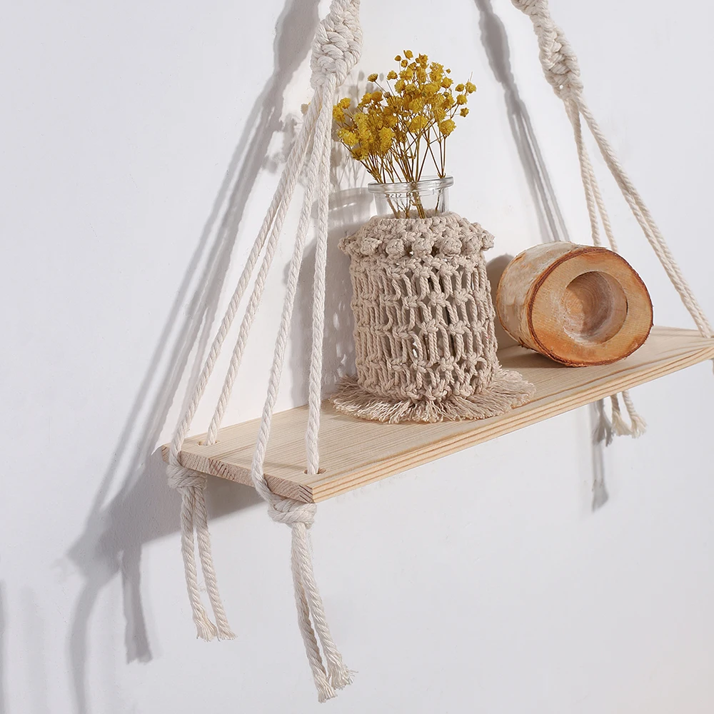 Makramee-Wandregal zum Aufhängen, schwebendes Wandregal, Boho-Heimdekoration, Regale, Wand, Holzdekoration für Schlafzimmer, Wohnzimmer, Kinderzimmer, Geschenk – Detail 27