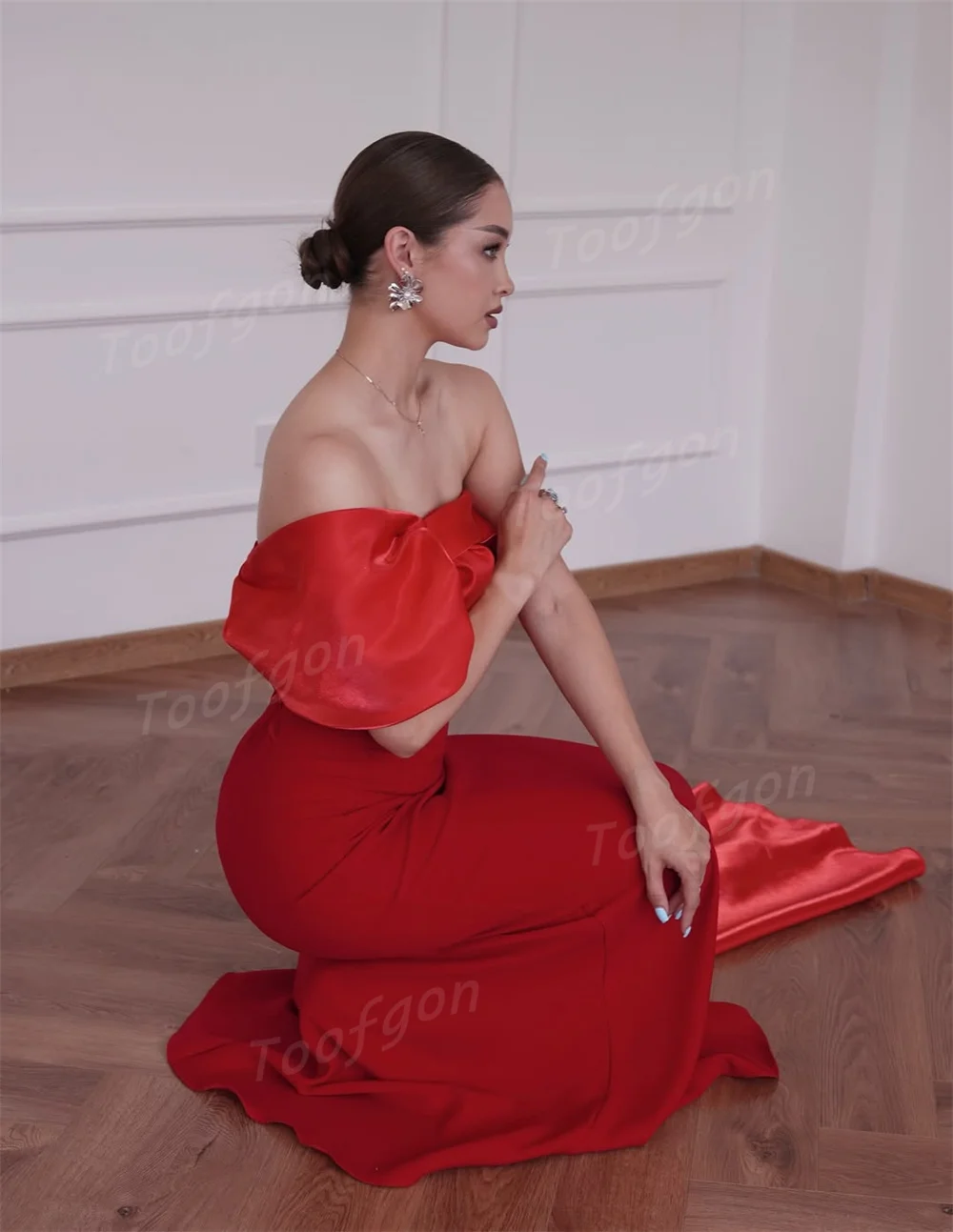 Toofgon Mermaid Satin Customized Evening Dresses One Shoulder Floor Women Formal Party Dress Bridesmaid Prom Gowns