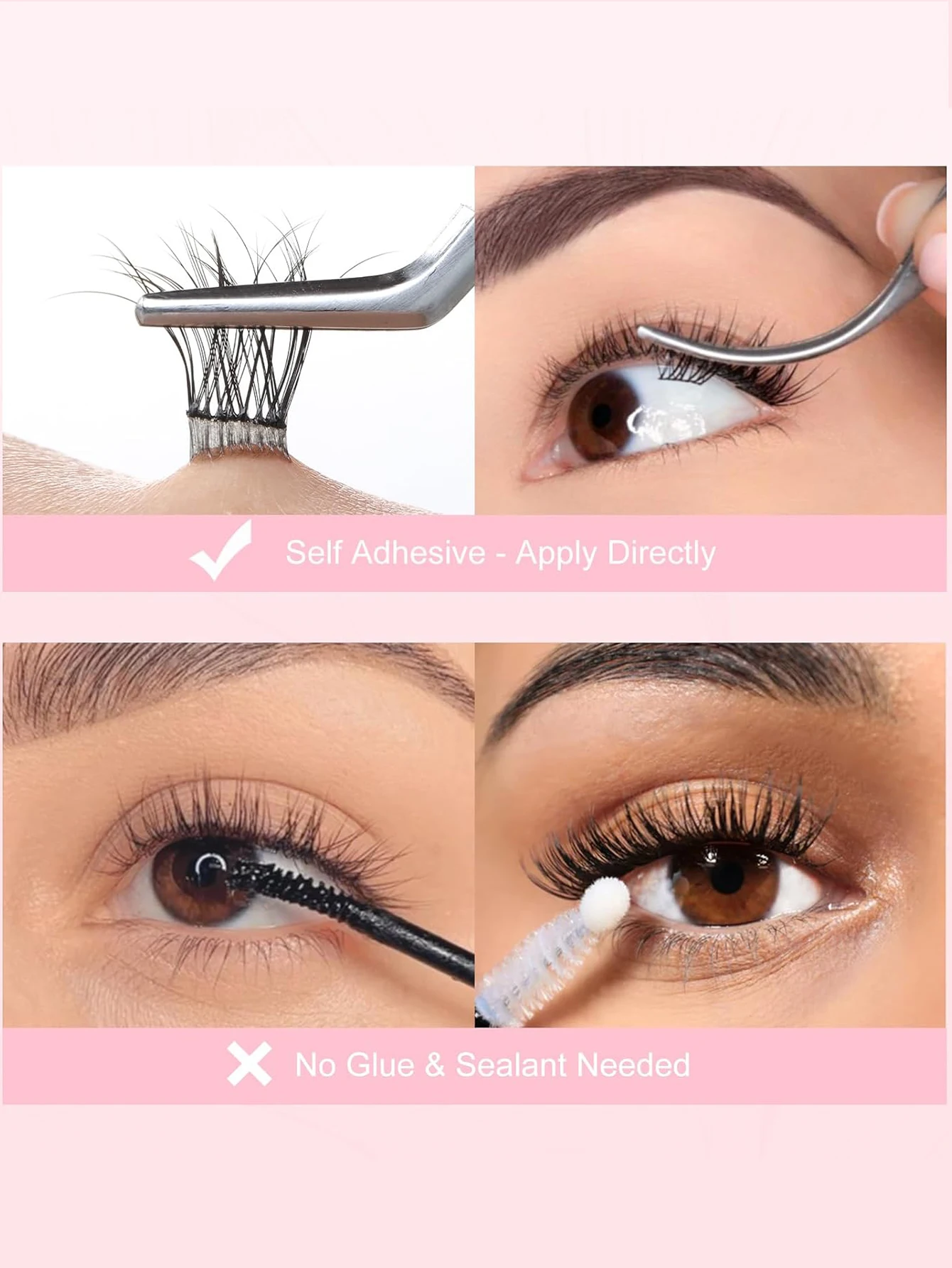 Olasalon Self Adhesive Lash Clusters  D+ Curl Press-On No Glue Needed DIY Lash Extension Reusable Cluster Lashes Fuss Free No St