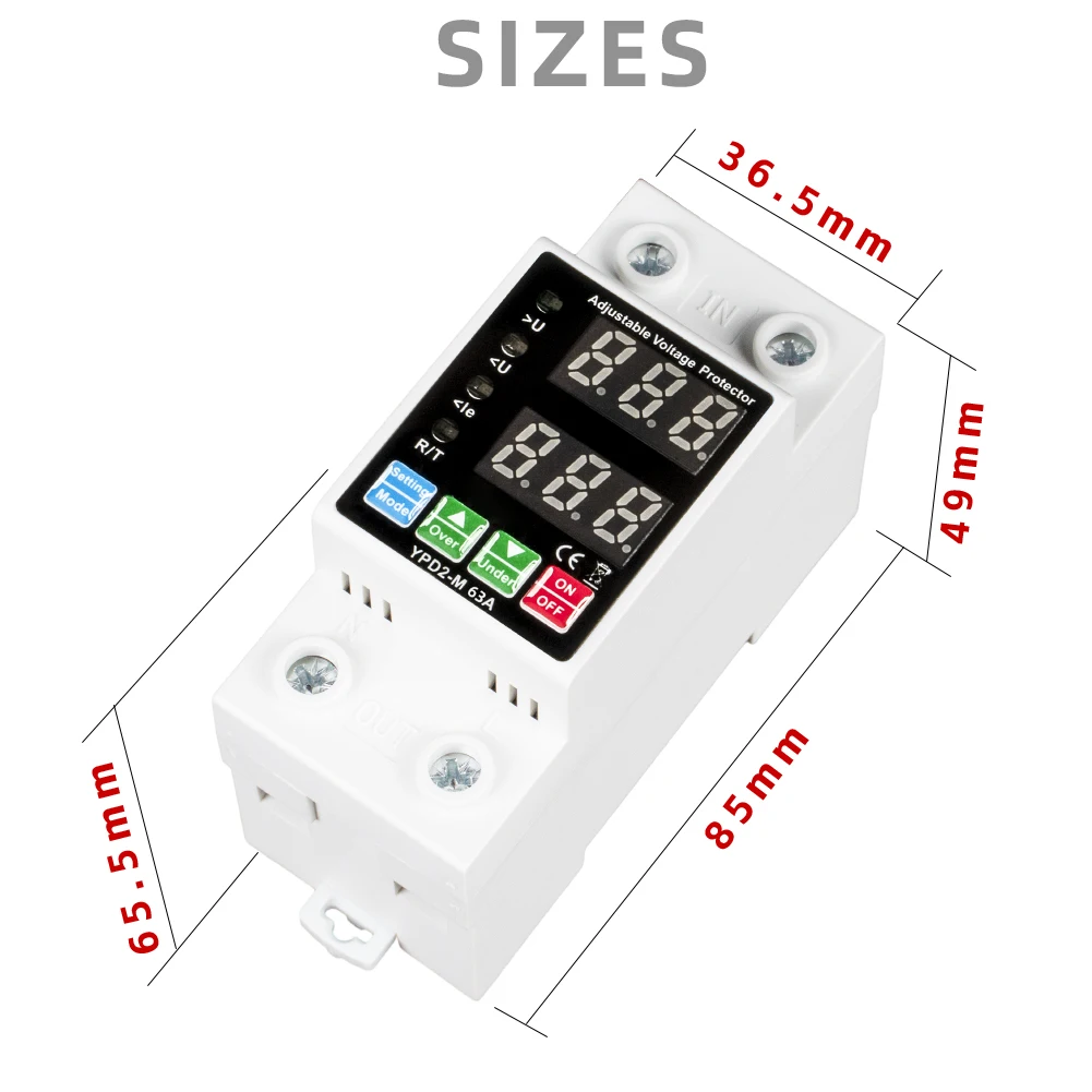 RMshebei 63A 220V Miniature Smart Circuit Breaker Dual Digital Display 40A Rated Voltage 6KA Breaking Protector Moulded Case