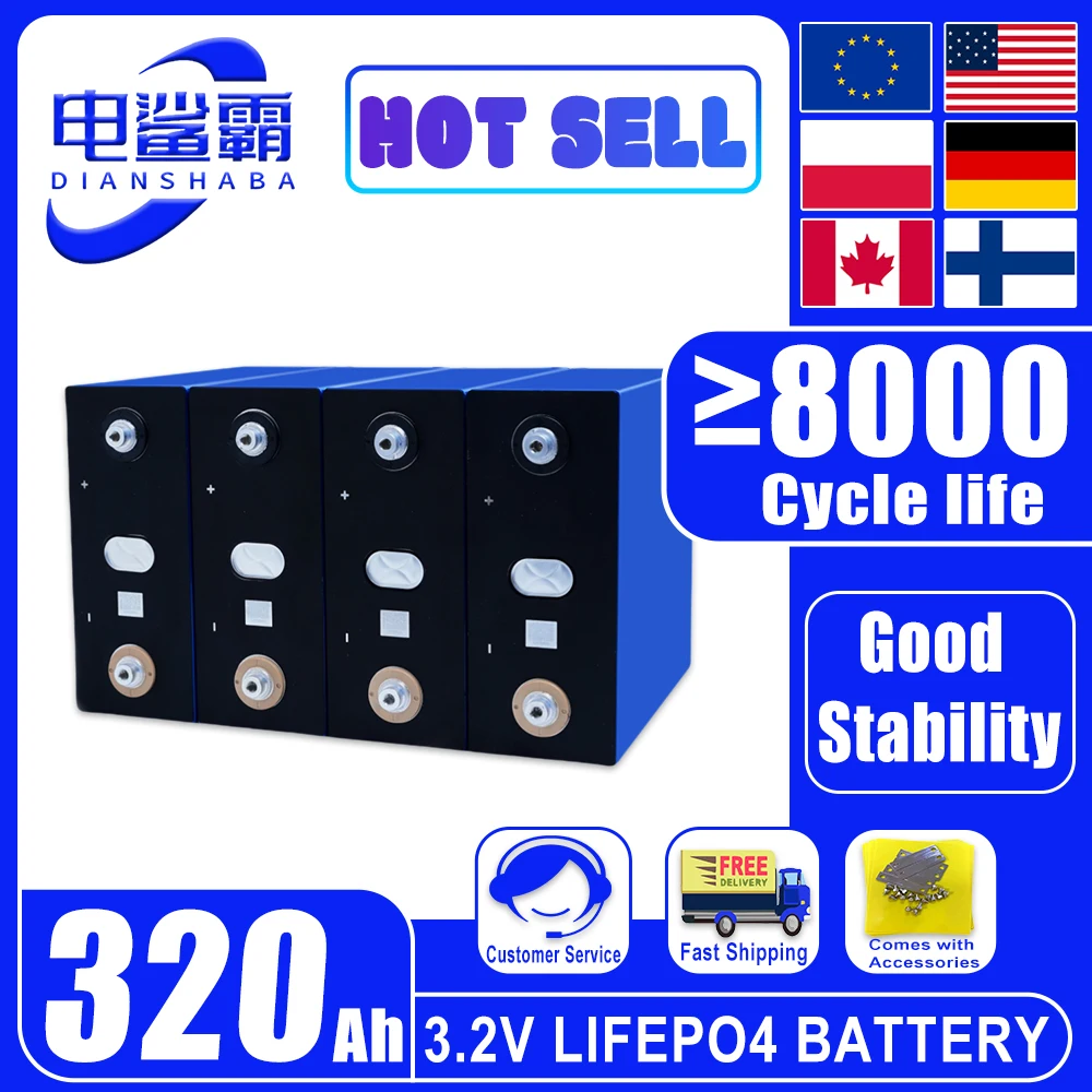 

New 8000 Cycles 3.2V 320Ah Rechargeable Battery suitable DIY 12V 24V 48V Cell Pack suitable Household electricity consumption