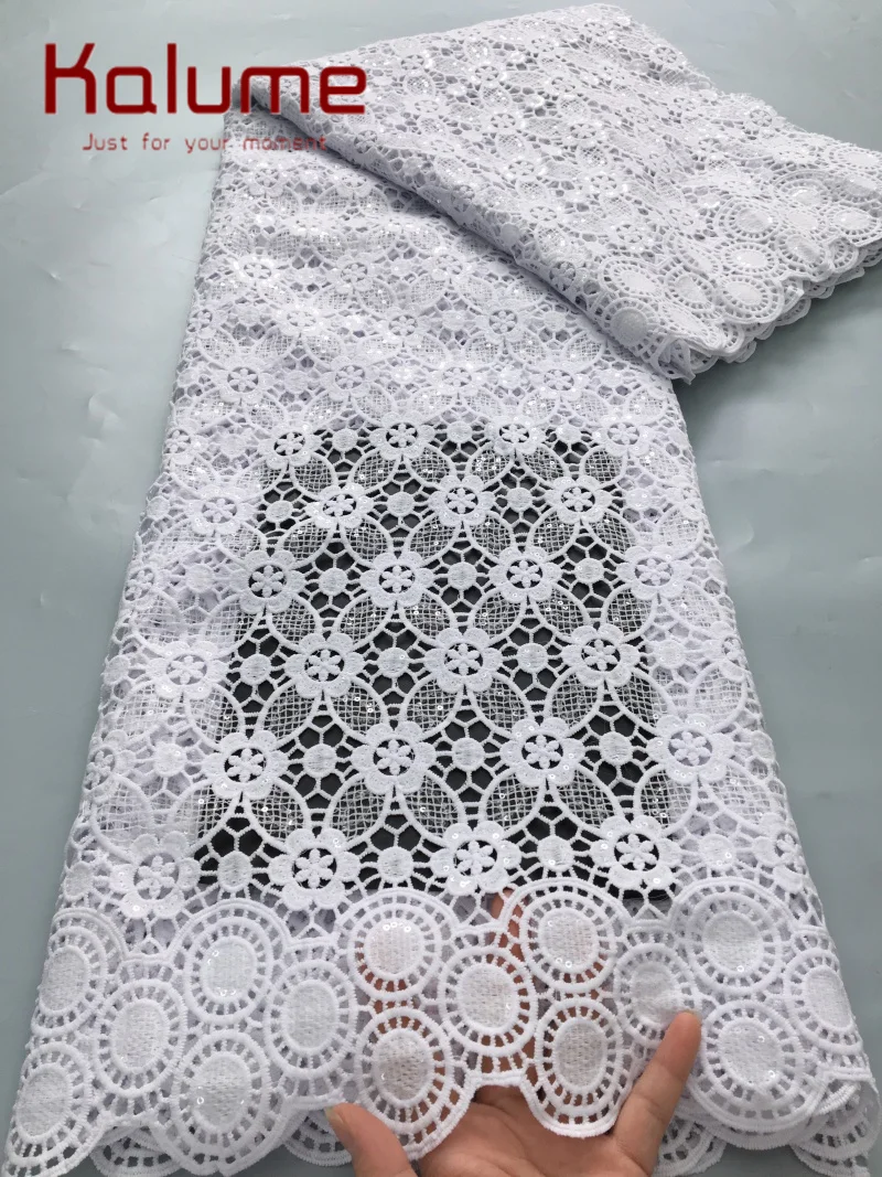 White African Guipure Lace Fabric with Sequins 2026 High Quality Lace Nigerian Lace Fabric 5yards for Woman Prom Dresses F4078