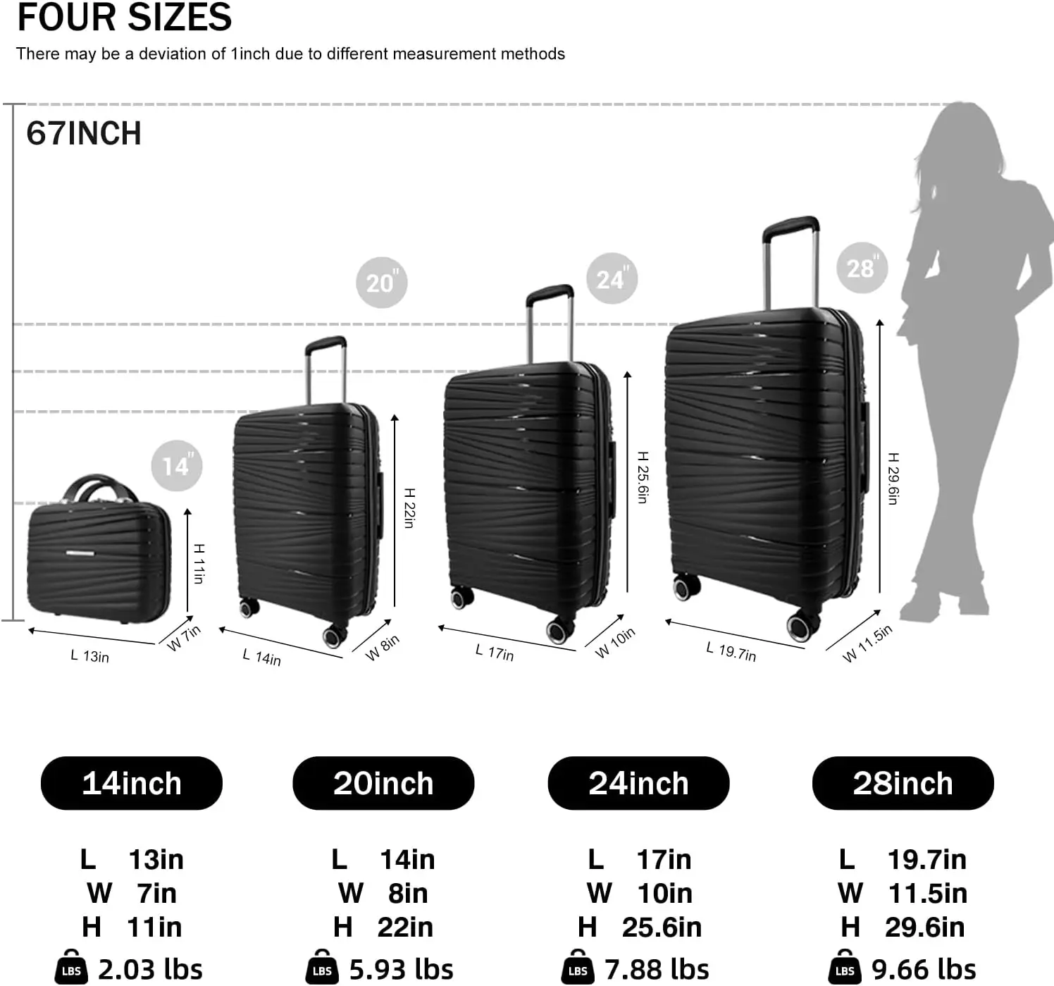 LEAVES KING Luggage 4 Piece Sets, Hard Shell Lightweight Carry on Expandable Suitcase with Spinner Wheels Travel Set for Men