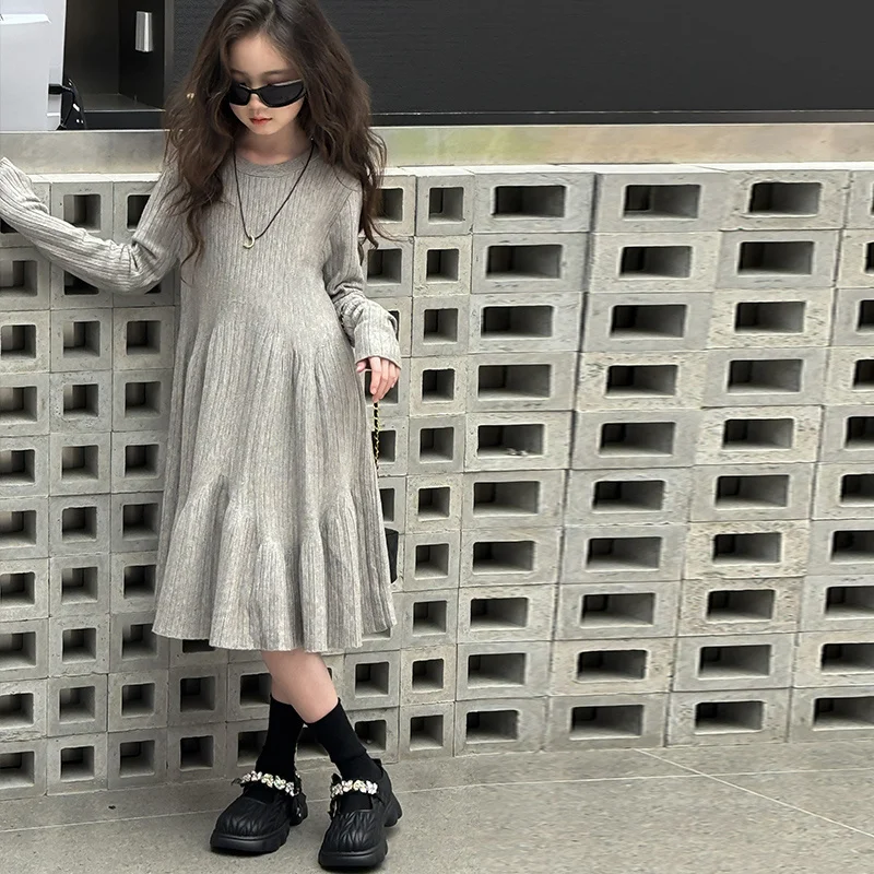 Fancy Girls Sweater Dress Kids Fashion Knitted Trumpet Dress For Girls Children Autumn Clothing For Age 5 6 7 8 9 10 11 12 13 14