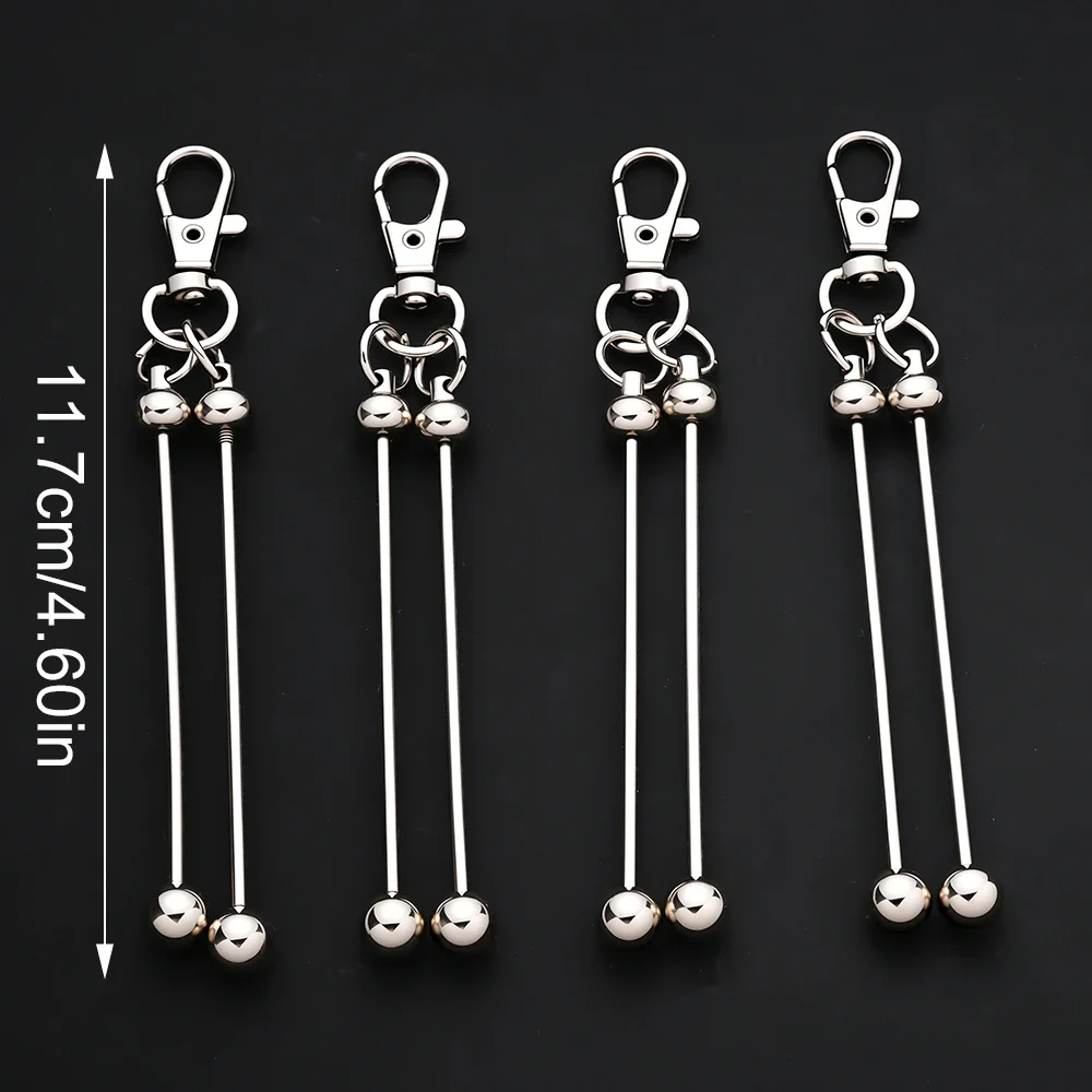 20pcs Outdoor Double Beadable Key Rods Blank Keychain Buckle DIY Handmade Bag Pendant Making Accessories Beads Not Included