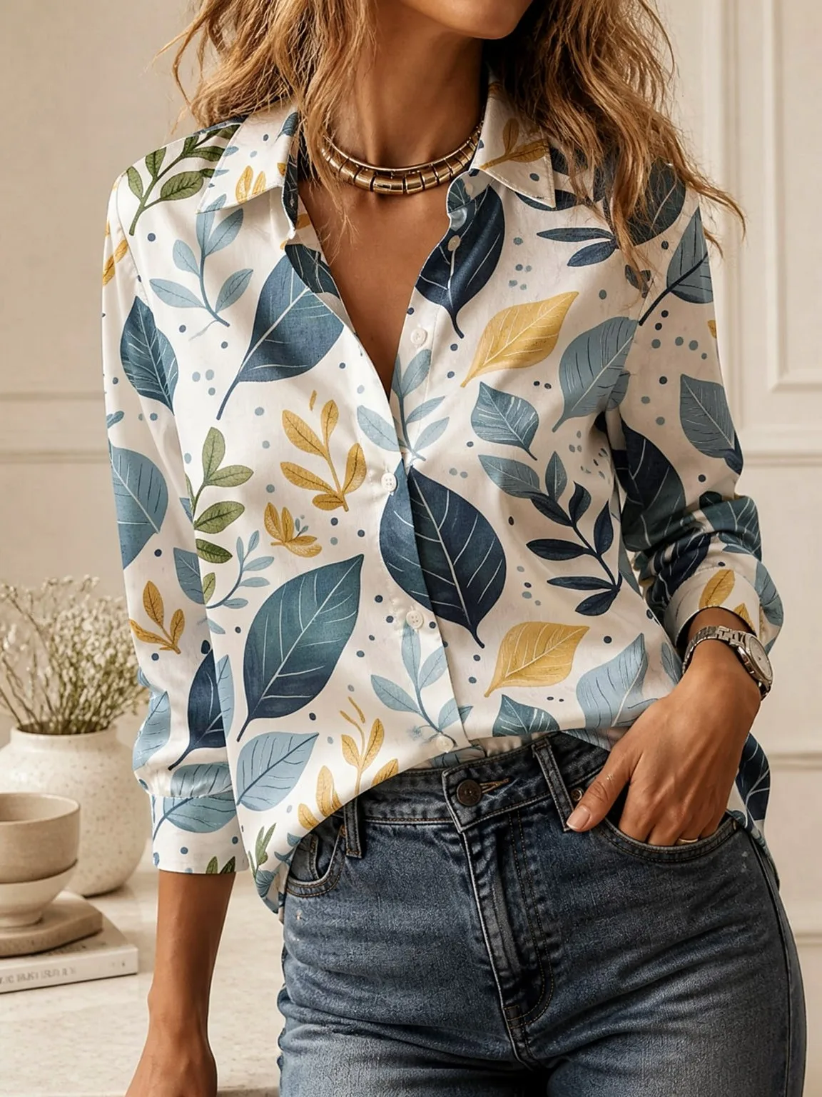 2026Stylish Loose Collared Shirt, Women Long Sleeve Button Front Top for Travel Weekend Daily Wear - view 4