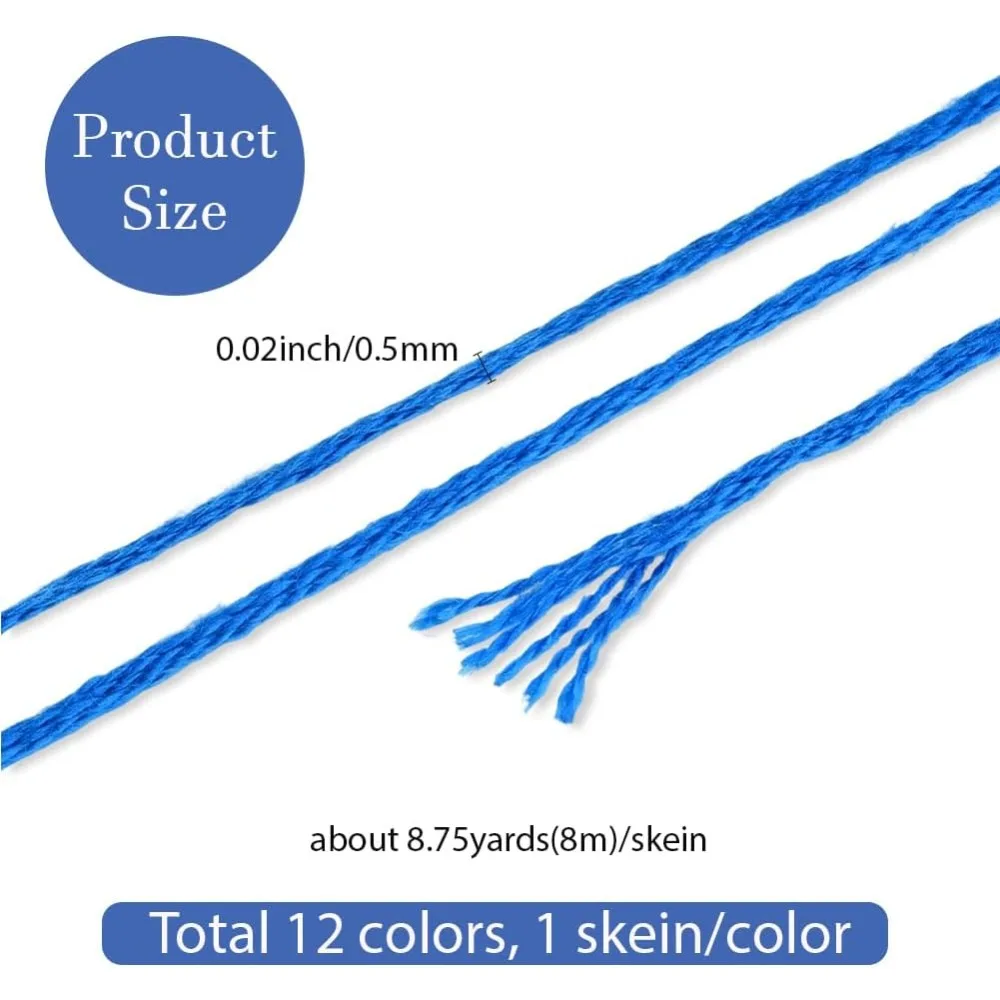 12 Skeins 6 Strands Blue Cross Stitch Thread Variegated Gradient Embroidery Floss Polyester Friendship Bracelet String Yarn