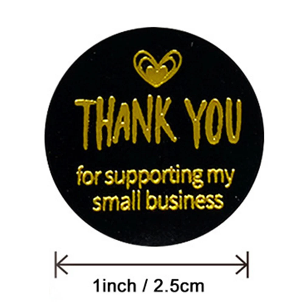 1inch Gold Stamping Thank You Stickers For Supporting My Small Business 50-500pcs Balck Labels Gift Packaging Sealing Stickers