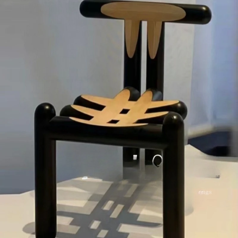 

Medieval retro solid wood painting dining chair designer coffee chair painted art backrest special-shaped chair