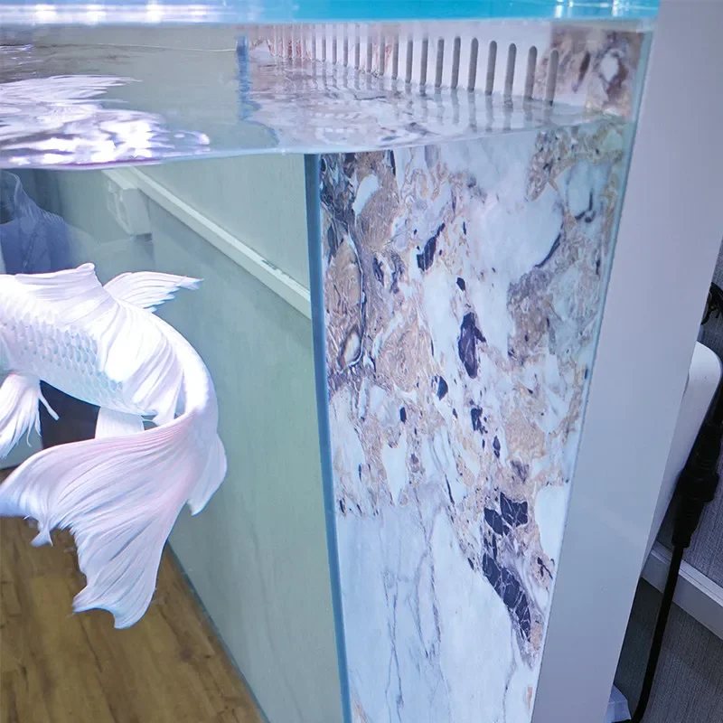 Living room 2025 new ultra-white glass integrated stretch bar creative bottom filter ecological fish tank