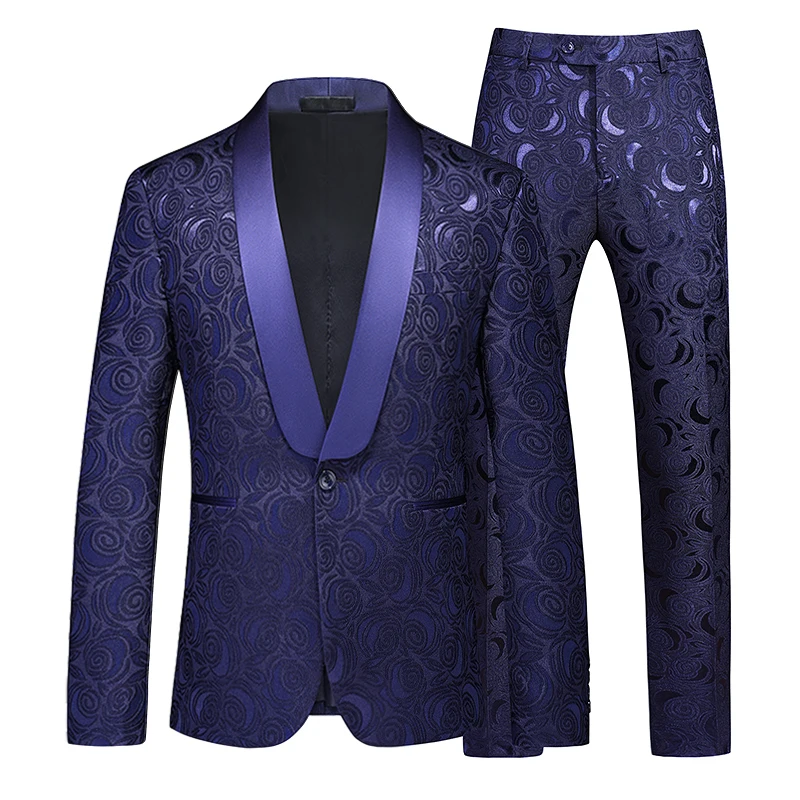 Ensemble 2 pièces de luxe pour hommes, costume jacquard floral élégant pour marié de mariage, blazers et veste fjCostumes zones me 6XL-M