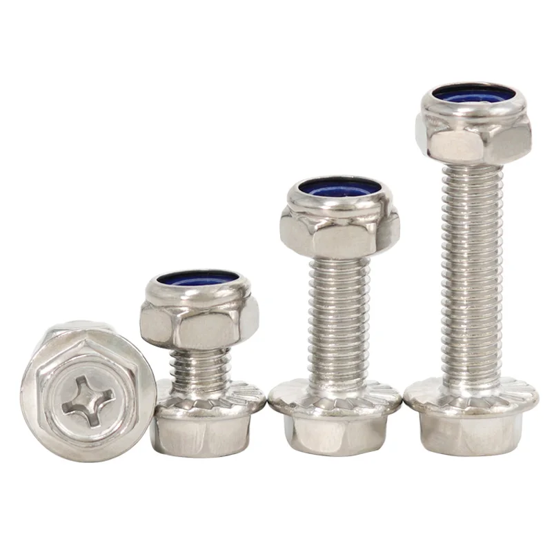 M3 M4 M5 M6 M8 304 Stainless Steel Metric Thread Phillips Flange Bolts External Hex Hexagon Screws Nylon Insert Lock Nut Set - Image 6