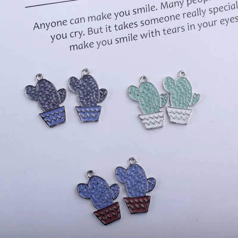 20pcs Drop Of Oil Succulent Plant Charms Fashion Jewelry Lovely Potted Plant Cactus Charms Handmade Earring Bracelet