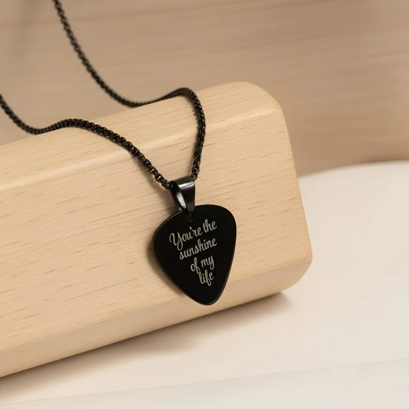 

Custom Text Guitar Pick Necklace Custom Stainless Steel Personalized Engraved Jewelry Customized Life Motto Gift for Guitarists