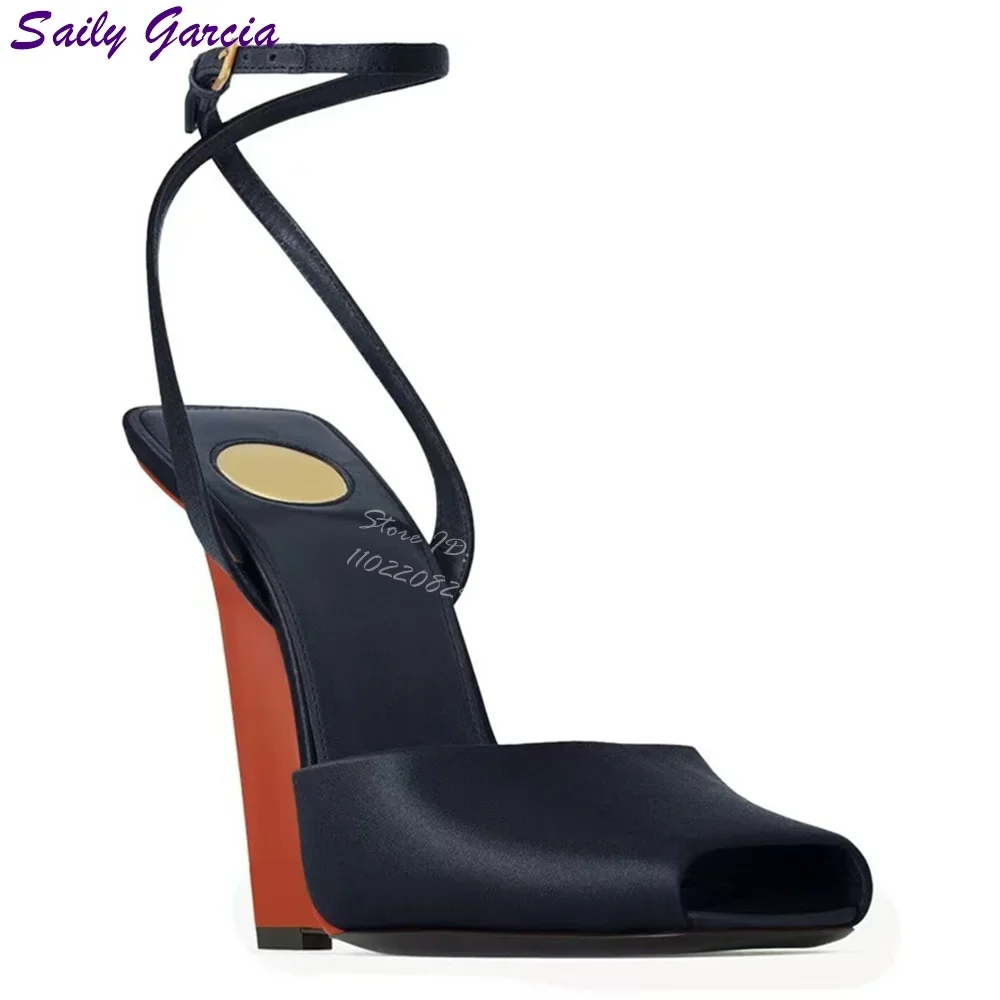 

Сексуальные туфли-лодочки на танкетке с квадратным носком, бордовые женские модельные туфли на высоком каблуке с мелкой пряжкой и ремешком во французском стиле, мода 2023 г.