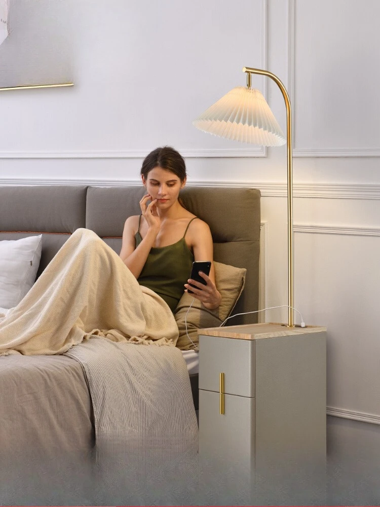 

Floor lamp bedroom vertical storage coffee table charging bedside table integrated bedside lamp living room light luxury floor l