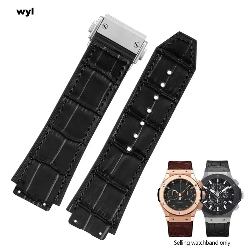 

26*19mm Brown Black New Real Cow Leather + Rubber Watch Band For Hublot Strap BIG BANG Watchband Stainless Buckle Free Tools Men