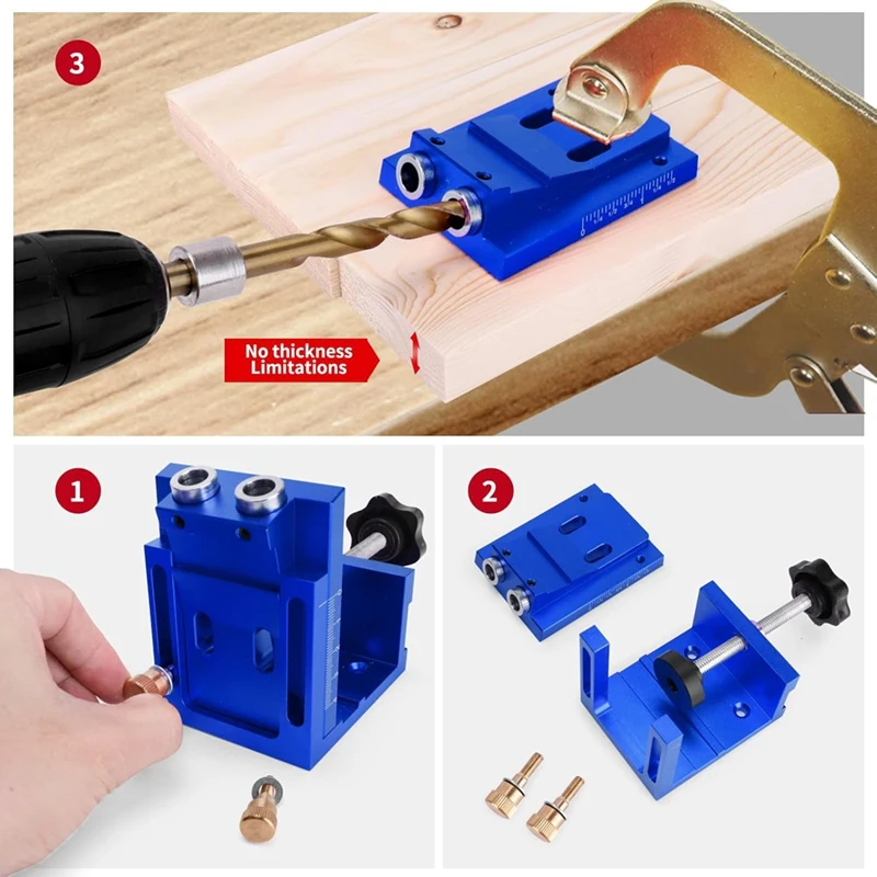 ABRE-Pocket Hole Jig Kit For DIY Woodworking,Adjustable Woodworking Tool For 15° Angle Pocket Hole Drilling Guide Clamp Set