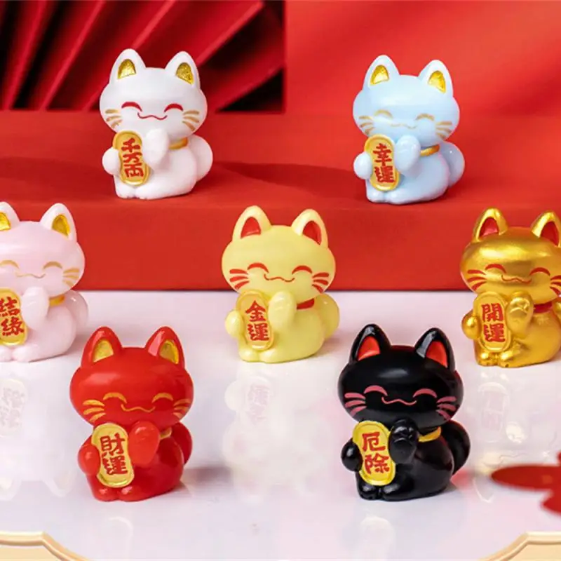 Figura de gato de la suerte Feng Shui Maneki Neko, adornos coleccionables de decoración de la fortuna, Mini figura de gato de la suerte, colección Maneki