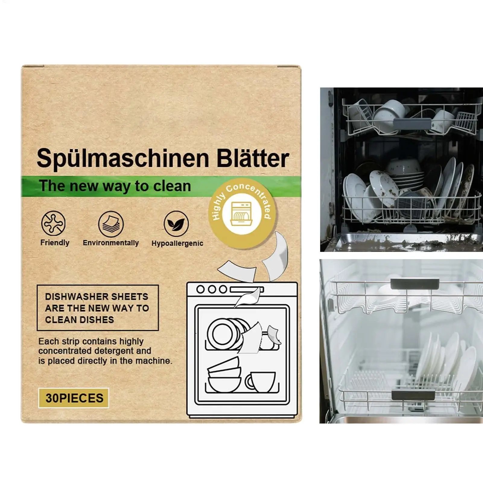 30pcs/set Unscented Dishwasher Sheets Mild Cleaning Strips for Home Kitchen, Efficient Alternative to Dishwasher Tablet