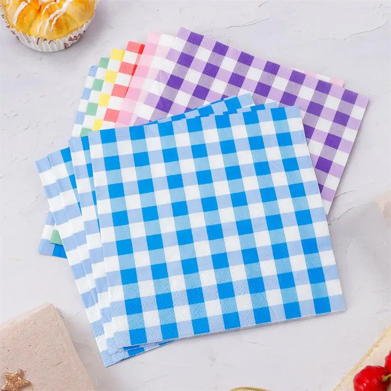 20 Blatt bunte Gingham-Einweg-Papierservietten, weich und saugfähig, für Picknicks, Geburtstage, Hochzeiten, Feiertage und Tischdekorationen – Detail 10