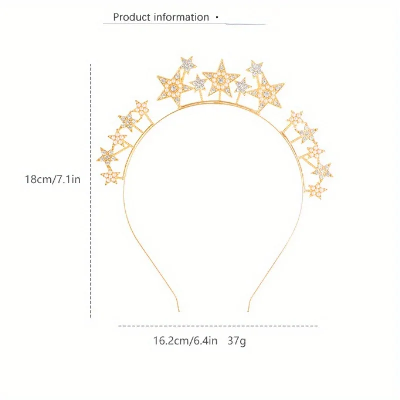 Women Star Hair Hoop Metal Wedding Halo Crown Baroque Princess Crystal Hairbands Party Birthday Heart Hair Accessories Valentine