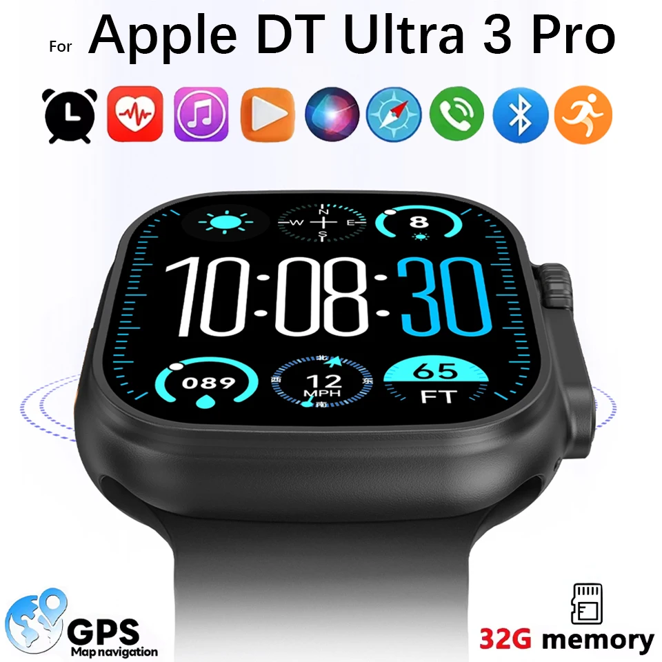 

2025Новый DT Ultra 3 Pro Google карта NFC Смарт-часы 32 ГБ Память Музыка Видео NFC Bluetooth Вызов Водонепроницаемые умные часы для Android iOS