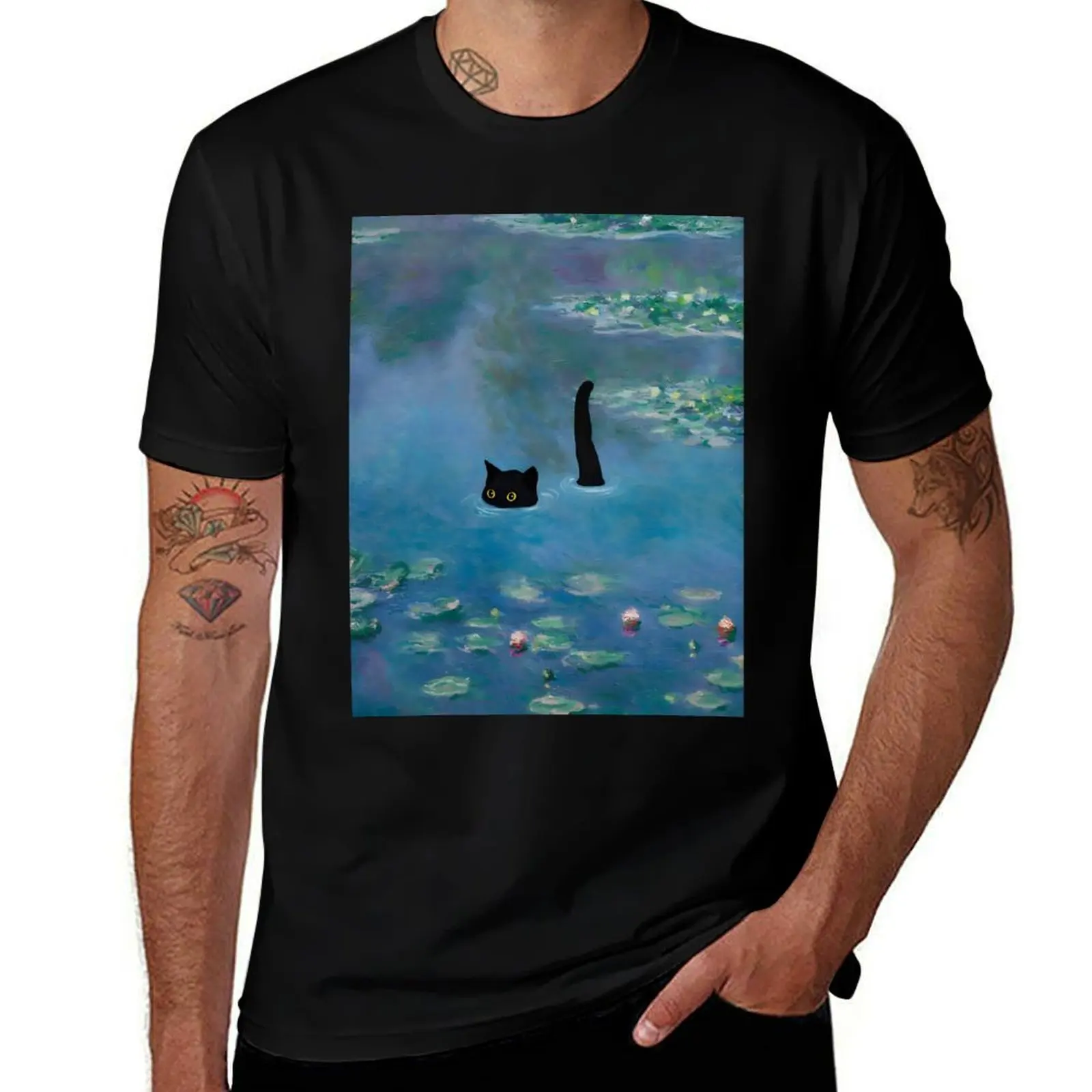 

Cat Print Monet Waterlily T-Shirt oversized graphic tee customs Short sleeve tee men