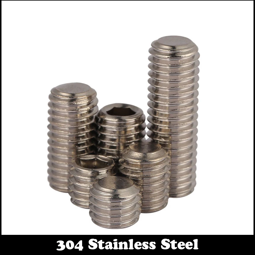 M3 M4 M5 M6 M8 OD 3mm 4mm to 60mm Length 304 Stainless Steel DIN913 Inner Hex Hexagon Socket Grub Flat Point Set Screw