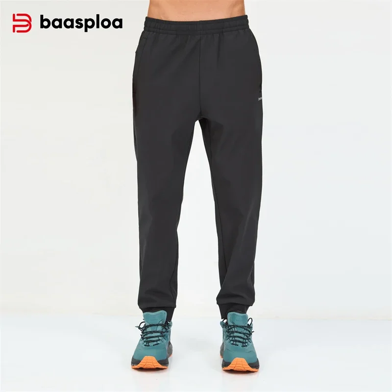 

Baasploa New Men's Long Pants Autumn Fashion Solid Color Pocket Jogging Sweatpants Male Casual Drawstring Plush Warm Trousers