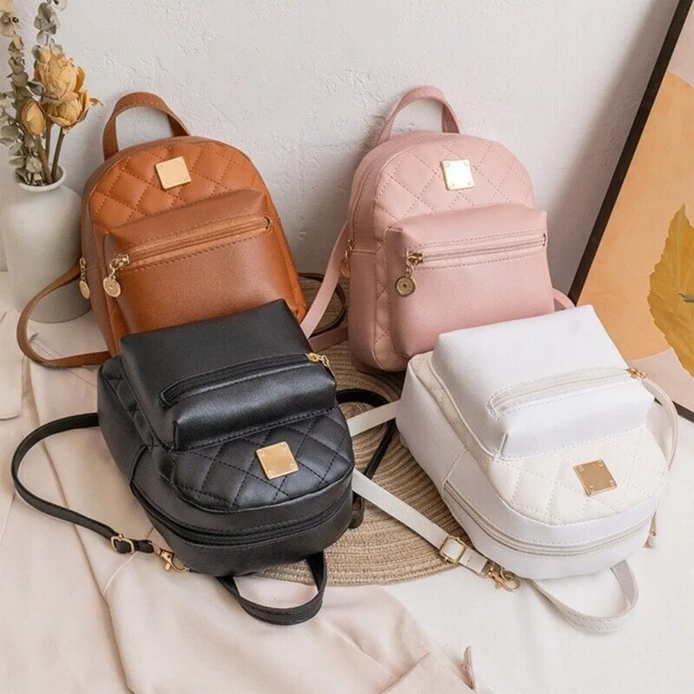 Casual Fashion Womens Rucksack Simple Solid Color Girl Ladies Backpack Small Travel/School Shoulder Bag PU Leather Backpack 2024