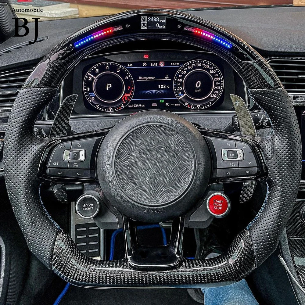 Fit For VW Carbon Fiber LED Steering Wheel Volkswagen Golf 7 MK7 Mk7.5 GTI Scirocco Polo GTS R Line  Customized Racing Wheel