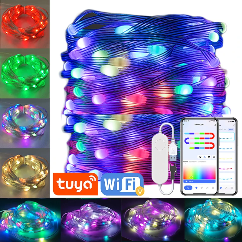 WIFI Fairy String Lights Dreamcolor LED String Lighting WS2812B Addressable Individually RGBIC LED Module USB 5V Music Lights