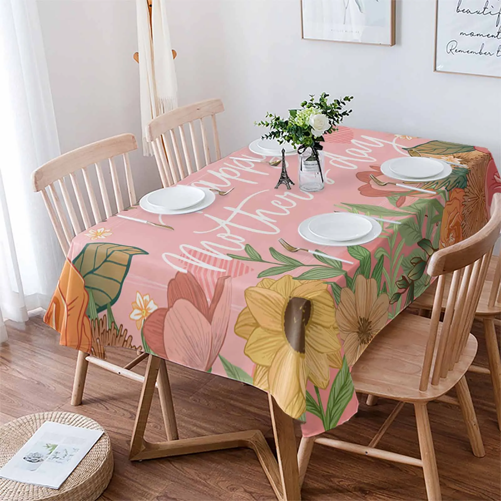 Love Retro Flowers Waterproof Tablecloth For Table Kitchen Decorative Coffee Cuisine Party Table Cover