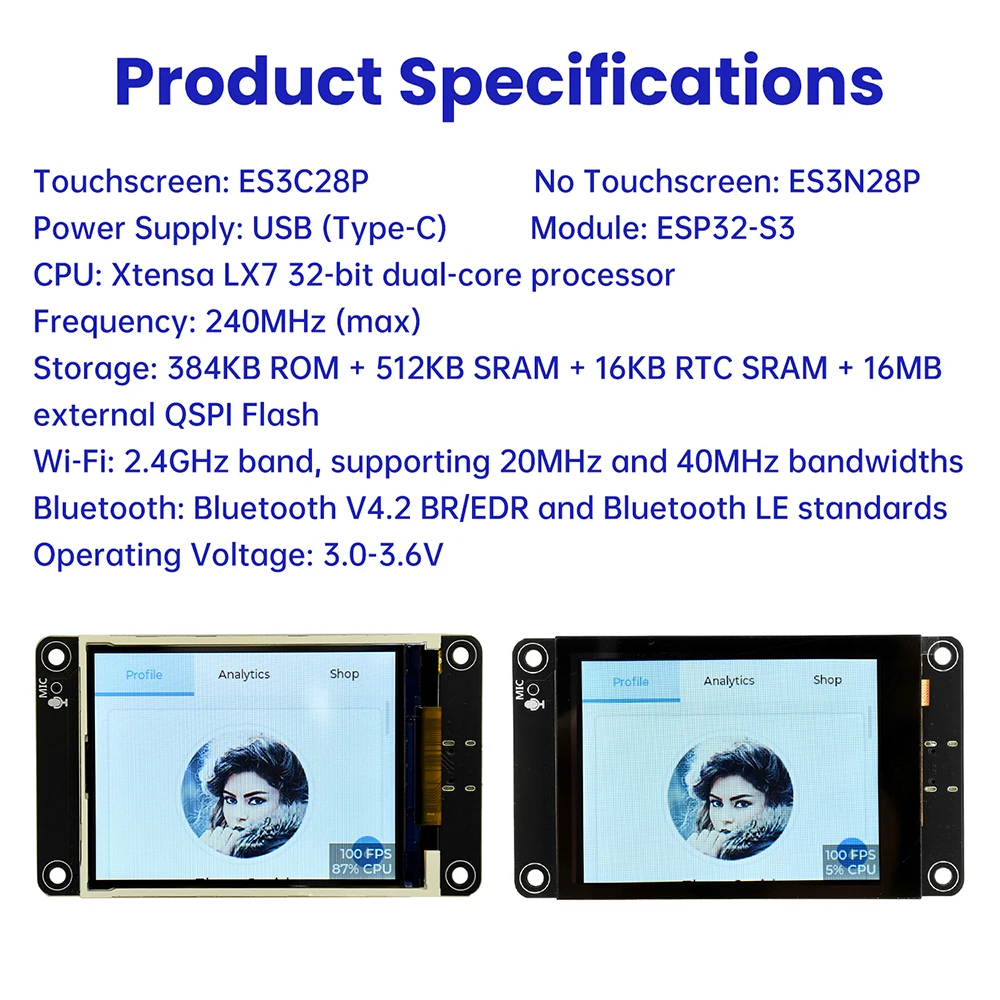 ESP32-S3 Entwicklungsboard WLAN Bluetooth Intelligentes Display 2,8-Zoll TFT-Modul Touchscreen Unterstützt Xiaozhi Typ C – Detail 7