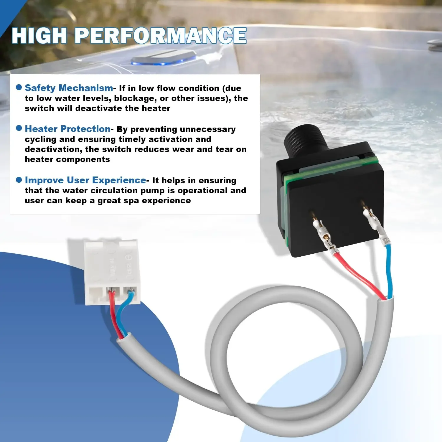 Picture 5: 73995 Pressure Switch for Caldera Vacanza, for Hot Spring Hotspot Solana(2006-current) with 1/8” MPT Standard Threads 3-Pin Plug